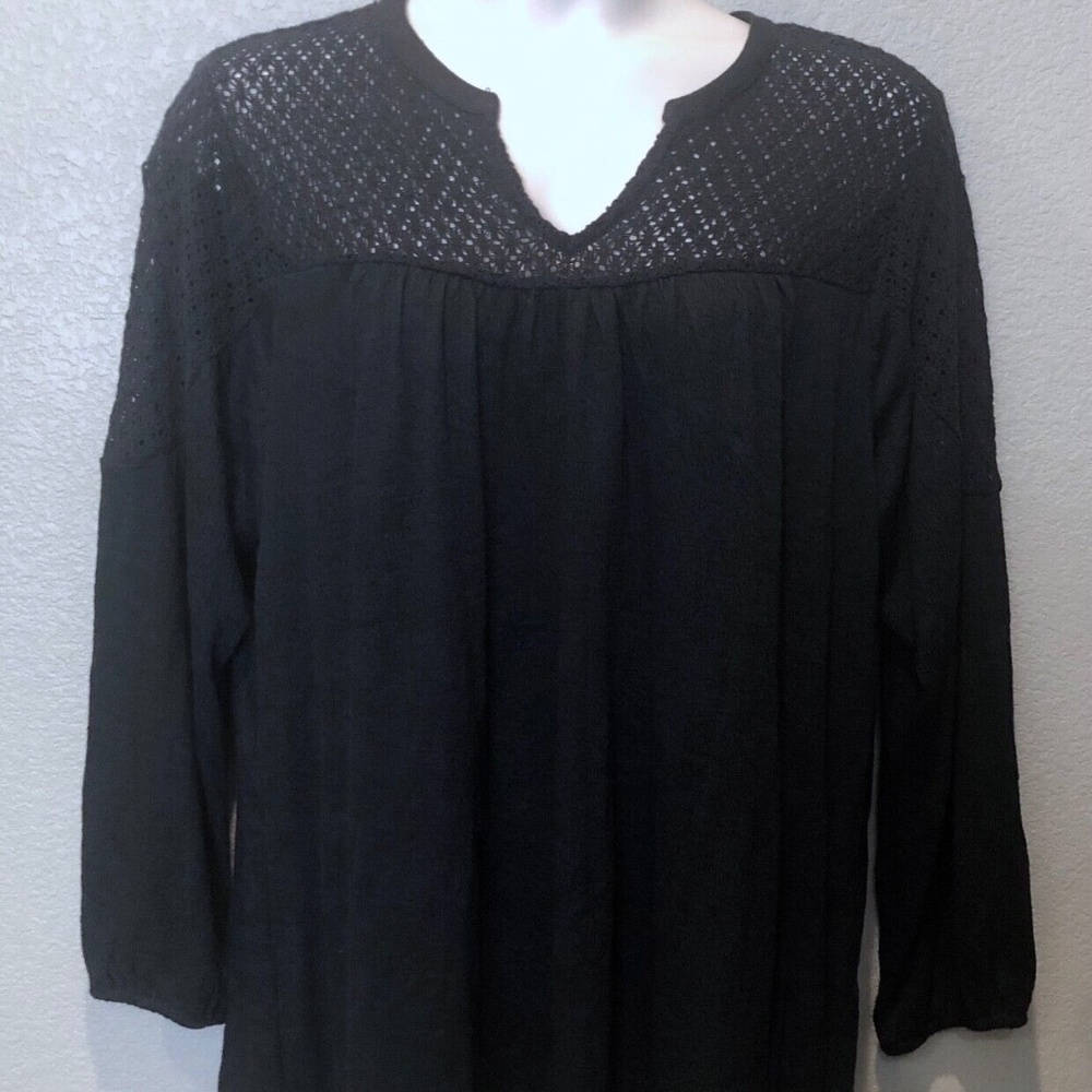 NWT Style&Co Women's Plus Size 3X Black Lace Shoulder Split Neck Top/Blouse